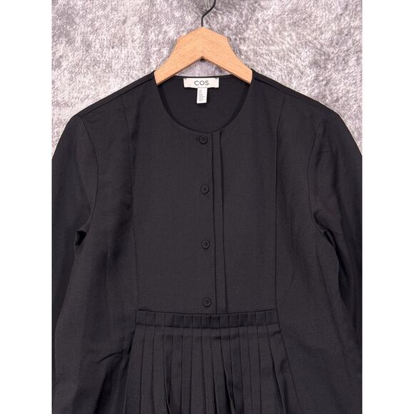 COS Dress 8 Womens Black Suit Wool Pleated 3/4 Minimalist - Picture 2 of 8